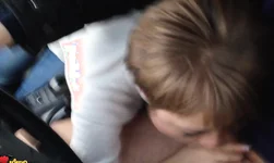Sexy chick gives a juicy blowjob in the close-up shot
