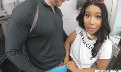 Laundromat quickie with curvy black stranger