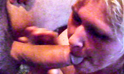 Dirty milf blonde is trying to swallow a massive boner