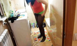 pissing standing in the shower.