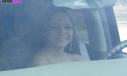 Nude driving session with a pigtailed teenager Andi Pink