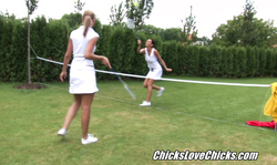 Tennis players from Chicks Love Chicks are slowly getting naked