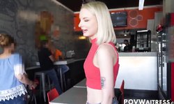 Cute blonde waitress Alice Pin picked up for POV banging