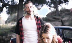 Teen with car trouble fucked in public