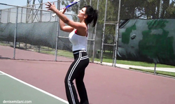 Intensive tennis game with a big-breasted Denise Milani