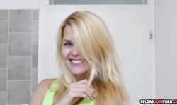 Blonde takes off her clothes and masturbates