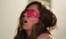Blindfolded glamorous brunette Maddy O'Reilly fucks in the doggy pose