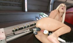 Blonde fucks double penetration machine
