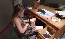 Babe fucks machine in coachs office