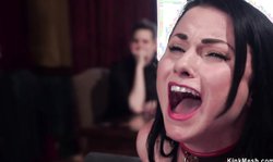 Two sexy slaves sharing big cock bdsm