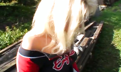 Pussy fingering and deepthroat blowjob in the woods