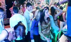 Elegant drunk brunette is showing off her blowjob skills