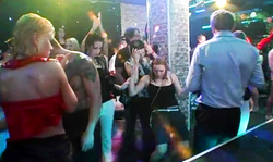 Glamour drunk blonde knees down to take a hard wiener