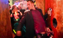 Lusty drunk hookers is sucking a dick in the gloryhole