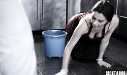 Bad European babe cleaned house and cock