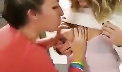 Sucking Milk from Titts of my Pregnant Friend at Out-Of-Doors Loo