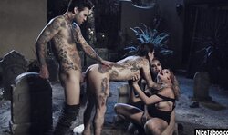 Three amazing babes shared one big dick