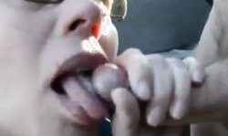 Mouthful of cum for girl next to car in park!