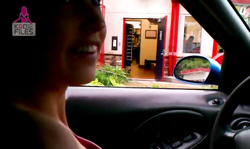 Lusty as hell Kodie Files babe is driving a car while being topless