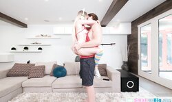 Guy rims and fucks petite blonde teen gf