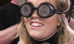 Chained blindfolded blonde tormented