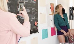 Busty lawyer caught fingering in office