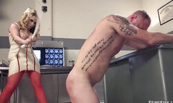 Femdom MILF nurse pegging man