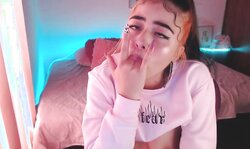 Egirl spits and drools all over manhood dad-daddy Ahegao oral-sex