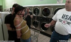 Bound teen fucked at laundromat