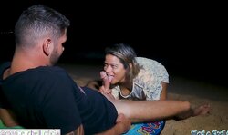 Yummy Brazilian went for a walk on the beach at night and ended up sitting hard on her boyfriend's big sausage,dad while she was fretful of reaching someone!