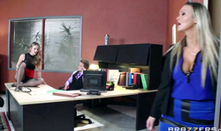 Sexy Abbey Brooks and secretary are giving a blowjob