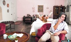 Teen fucked by lover in front of stepdad