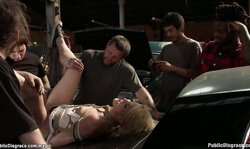 Blonde anal fucked in auto repair shop