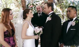 Sexy Brazzers bride Allison Moore is cheating with three hard dicks before the wedding