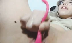 Busty Blonde Chick with glasses playing around