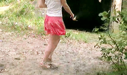 Pussy masturbation and pissing outdoors with an amazing brunette as a hot porn star