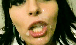 Facial on the pretty face of a gorgoeus brunette with big tits who needed some cash