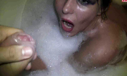 My lovely ex-girlfriend is drinking wine and sucking dick in the bath