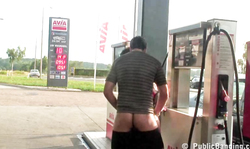 Amazing public sex on the gas station in the 3some style