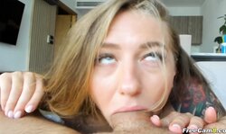 Cute Blonde Gags on Thick Cock and Swallows Cum