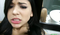 Dirty young Latina Serena Torres is getting pounded in the bathroom