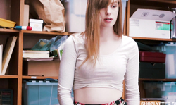 All-natural young goddess shows off her boobs and pussy for Shoplyfter