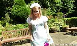 Shameless busty schoolgirl demonstrates her awesome shape outdoors