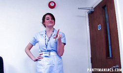 Amazingly hot office girl in white panties and white stockings