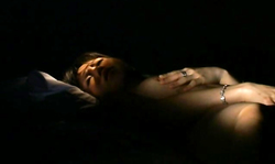 Gorgeous amateur lady is touching her body during the sunrise