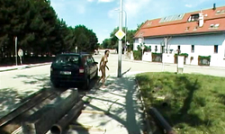 Shameless amateur mademoiselle goes nude on the public