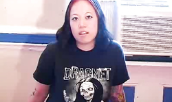 Metal girl spreading her naked legs and showing puss with boobs