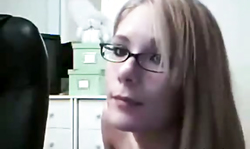 Nerdy blonde bae flashes her small natural tits and round ass