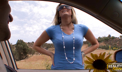 Picked up blonde with massive boobs is sucking and fucking with a random guy