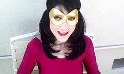 Hot brunette milf with bright red lips is wearing Spandex